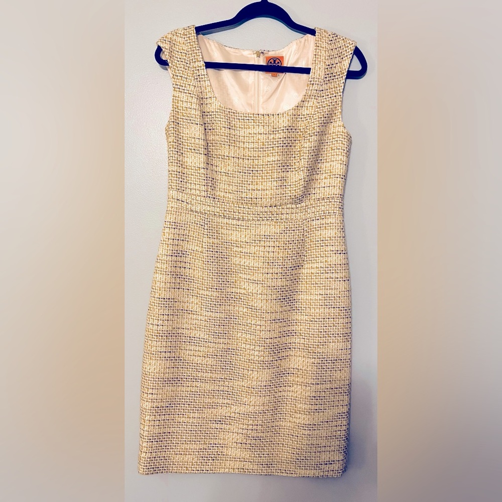 Tory Burch Tweed Gold/Cream Midi Dress SZ 8